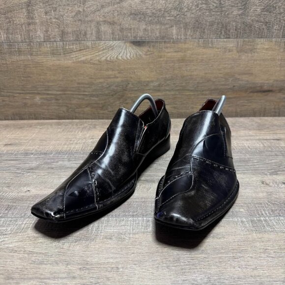 Robert Wayne Enzo Pieces Black Leather Square Toe Loafers Men's Size 9 - Picture 1 of 7